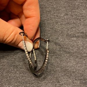 1.5” Lia Sophia Standing Ovation Hematite Tone w/Cut Crystals Hoop Earrings